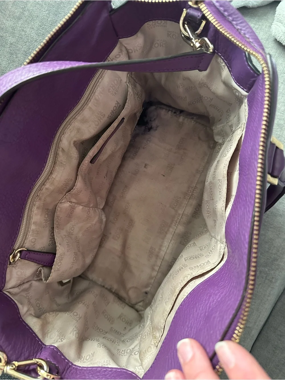 Michael Kors Deep Purple Leather Satchel with Gold MK Logo
